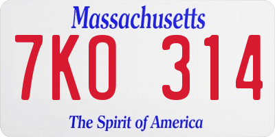 MA license plate 7KO314