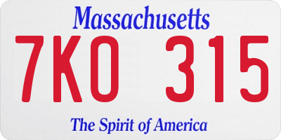 MA license plate 7KO315