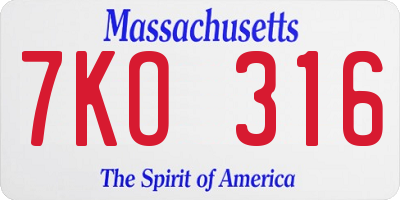 MA license plate 7KO316