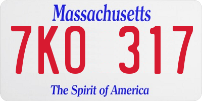 MA license plate 7KO317