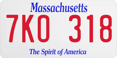 MA license plate 7KO318