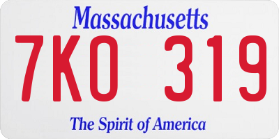 MA license plate 7KO319