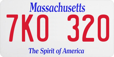 MA license plate 7KO320