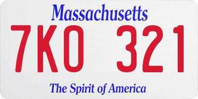 MA license plate 7KO321