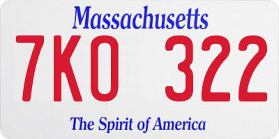 MA license plate 7KO322
