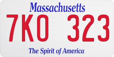 MA license plate 7KO323