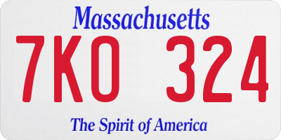 MA license plate 7KO324