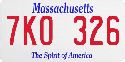 MA license plate 7KO326