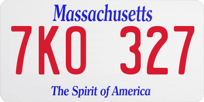 MA license plate 7KO327