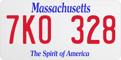 MA license plate 7KO328