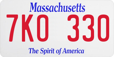 MA license plate 7KO330