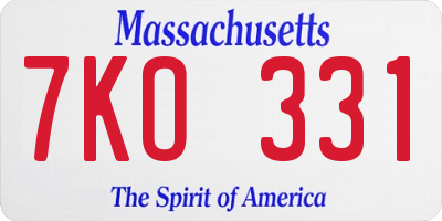 MA license plate 7KO331