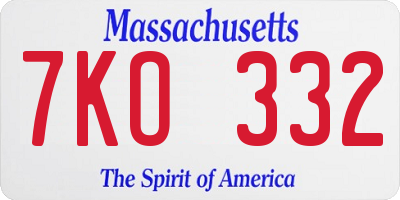 MA license plate 7KO332