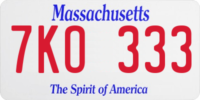 MA license plate 7KO333