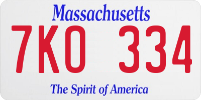 MA license plate 7KO334