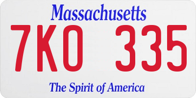MA license plate 7KO335
