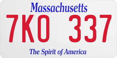 MA license plate 7KO337