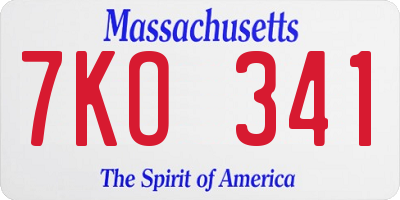 MA license plate 7KO341