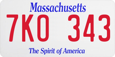 MA license plate 7KO343
