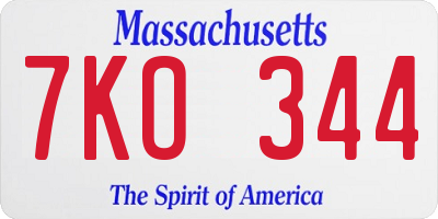 MA license plate 7KO344