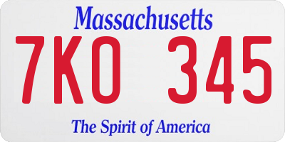 MA license plate 7KO345