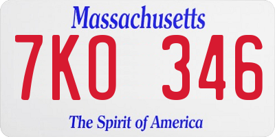 MA license plate 7KO346