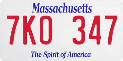 MA license plate 7KO347