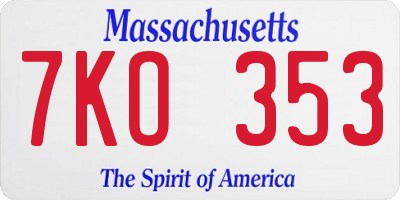 MA license plate 7KO353