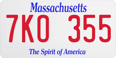 MA license plate 7KO355