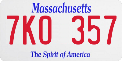 MA license plate 7KO357