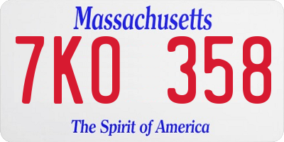 MA license plate 7KO358
