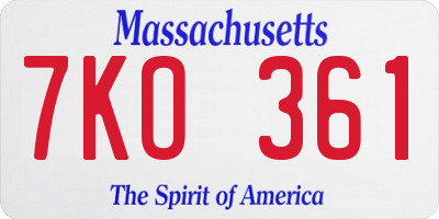 MA license plate 7KO361