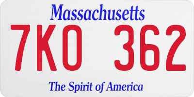 MA license plate 7KO362