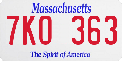 MA license plate 7KO363