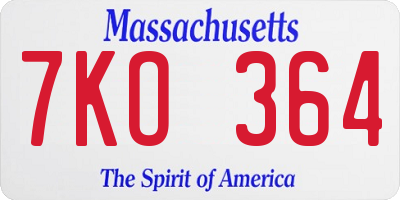 MA license plate 7KO364