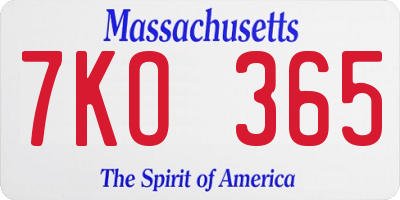 MA license plate 7KO365