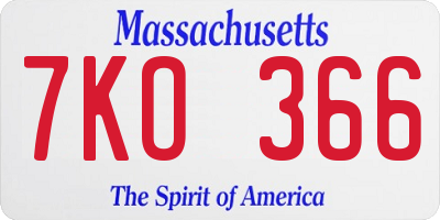 MA license plate 7KO366