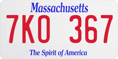MA license plate 7KO367