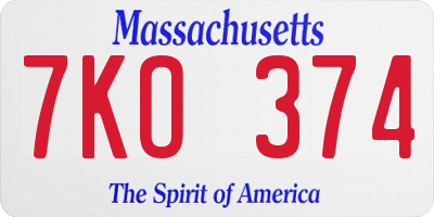 MA license plate 7KO374