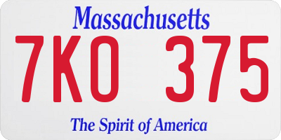MA license plate 7KO375