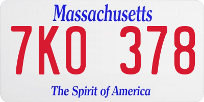 MA license plate 7KO378