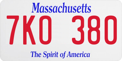 MA license plate 7KO380