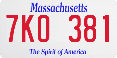 MA license plate 7KO381