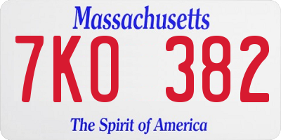 MA license plate 7KO382