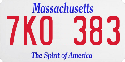 MA license plate 7KO383