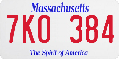MA license plate 7KO384