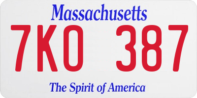 MA license plate 7KO387