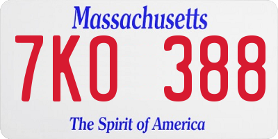 MA license plate 7KO388