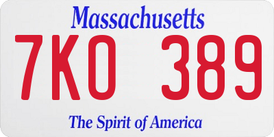 MA license plate 7KO389