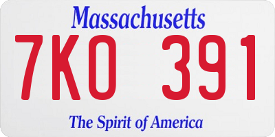 MA license plate 7KO391